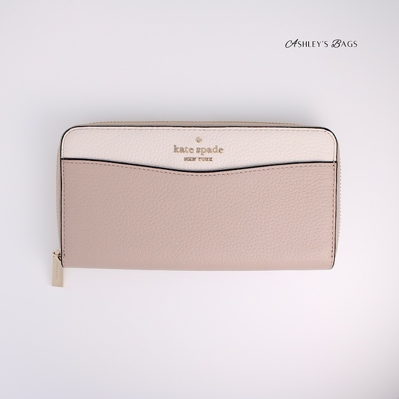 Kate Spade Leila  Colorblock Large Continental Wallet In Warm Beige - Picture 1 of 4